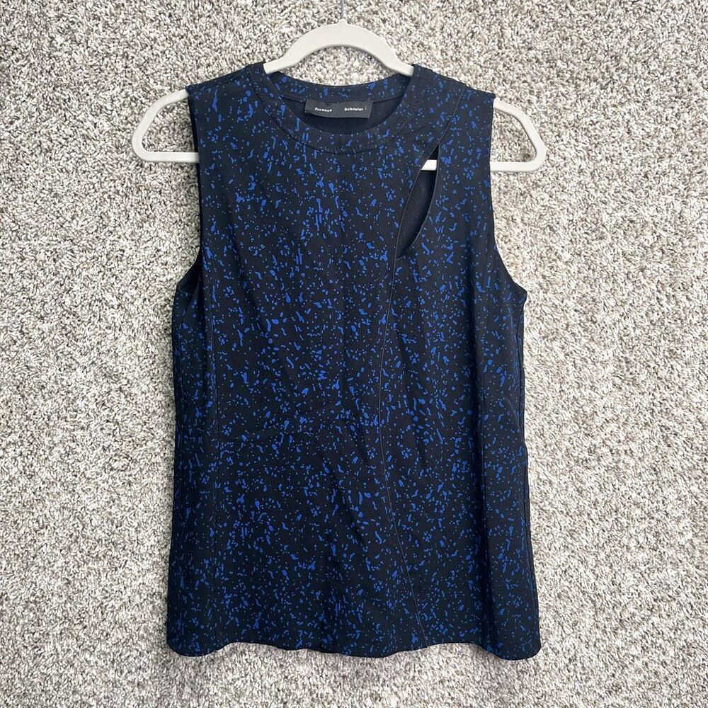 Proenza Schouler Top Women’s 6 Blue and Black Patterned Cutout Sleeveless Blouse